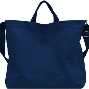 Navy Canvas Tote Bag with Adjustable Crossbody Strap for Women & Men